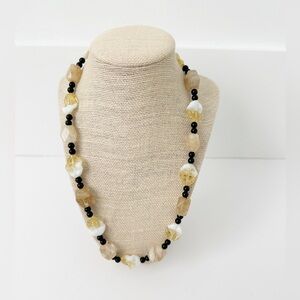 NWT Genuine Murano Glass, Citrine & Black Onyx Necklace Beaded Black Yellow